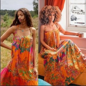 Anthropologie Roopa Pemmaraju Maxi Orange Multicolor Dress Size S nwt